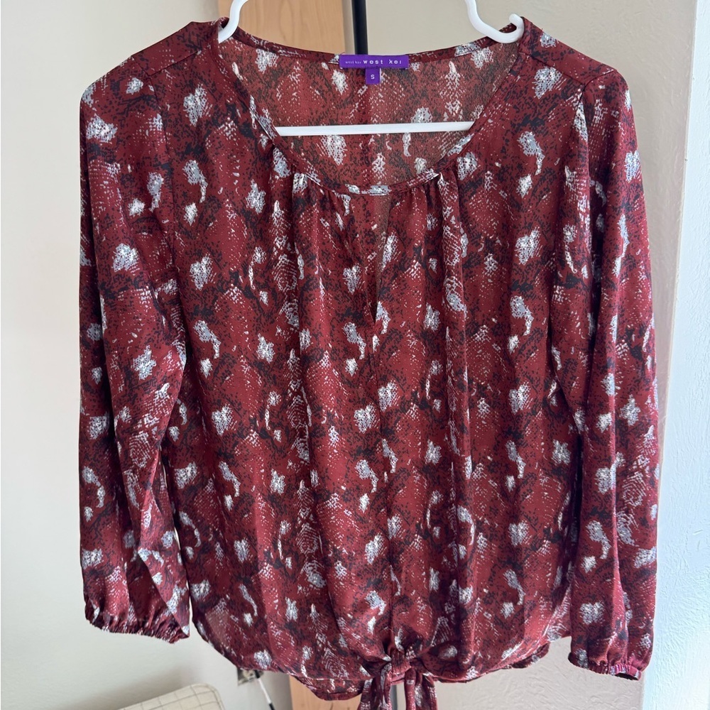 West Kei Red Tie Front Blouse NWOT